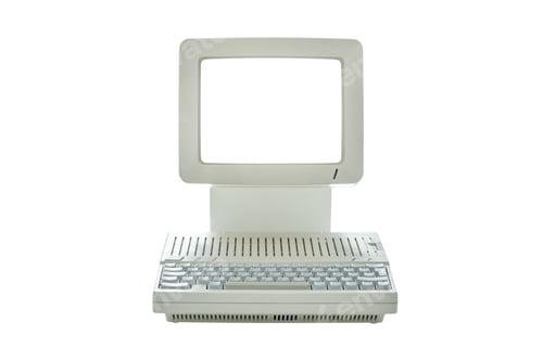 Preview: Vintage retro classic desktop computer from the eighties with blank monitor screen isolated on white
