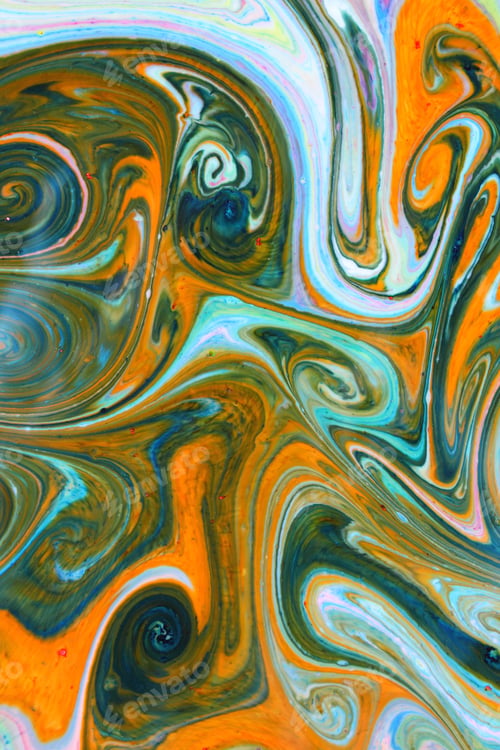 Preview: Multicolored Background From Paints On Liquid. Fine Art From Different Colors. Bright Pattern On