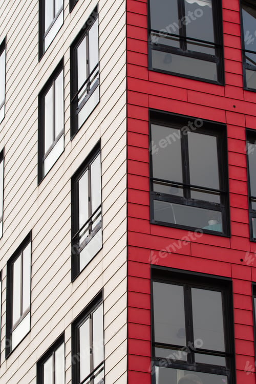 Preview: Abstract photo of city architecture or a tall white and red building