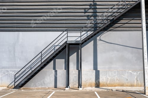 Preview: Steel stair fire escape and car park at warehouse