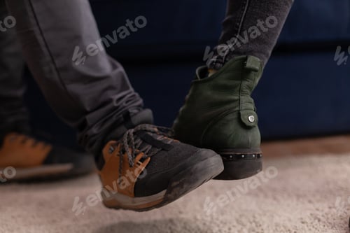 Preview: Clouse up of friends touching feet keeping social distancing