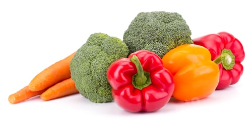 Preview: Fresh vegetables: brocolli, bell peppers, carrot, onion isolated on white background