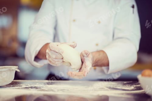 Preview: chef hands preparing dough for pizza