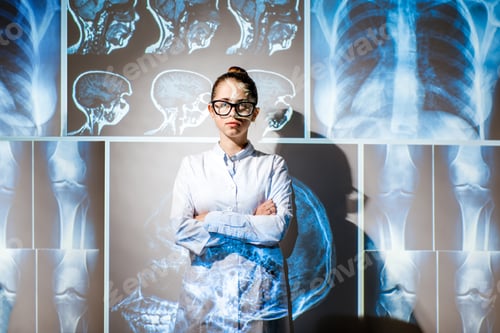 Preview: Doctor on the x-ray of human parts background