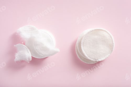 Preview: zero waste eco friendly hygiene bathroom concept. single use and reusable washable cotton pads