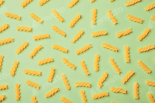 Preview: Flat lay composition with raw pasta on color background