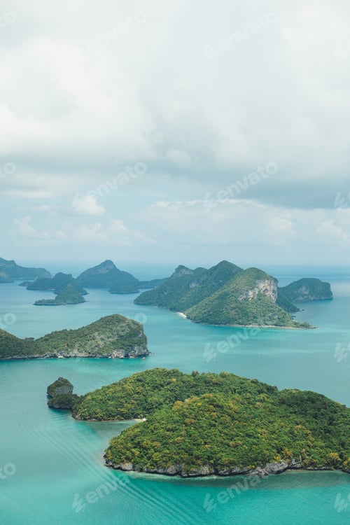 Preview: aerial view of beautiful islands in ocean at Ang Thong National Park, Ko Samui, Thailand