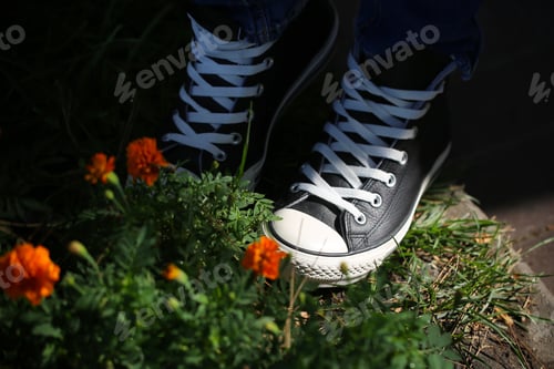 Preview: Girl'S Legs In Jeans And Sneakers