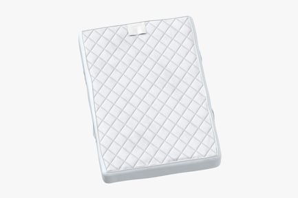 Preview: White Mattress with Diamond Pattern and Attached Tag