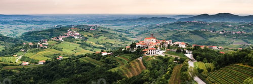 Preview: Smartno in the foreground and Kozana in the background surrounded by vineyards, Goriska Brda (Gorizi