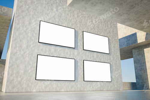 Preview: Set of four blank advertising posters or screens at outdoor