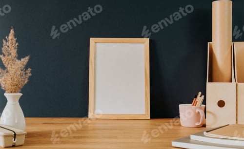 Preview: Picture Frame with Vase on Wooden Desk