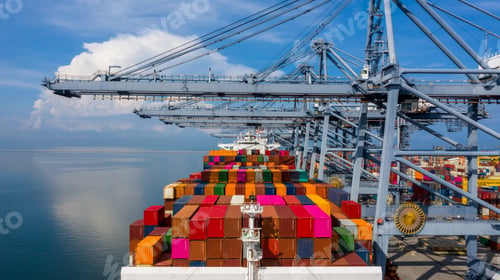 Preview: Aerial top view container cargo ship in import export business commercial trade logistic