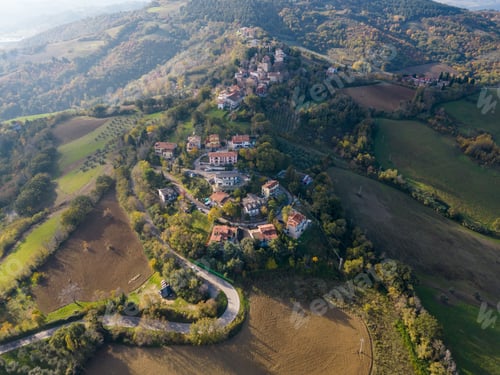 Preview: Aerial shot of the village of Colbordolo in Macerata, Italy