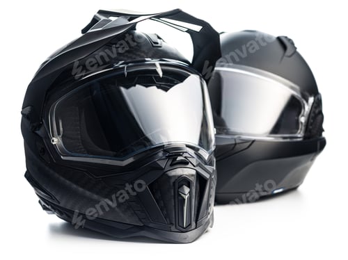 Preview: Black carbon motorcycle helmet. Offroad motocross helmet with shield isolated on white background.