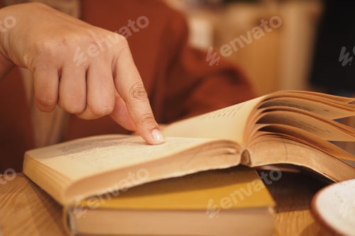Preview: women hand holding a book at library