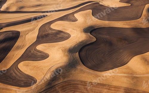 Preview: Farmland landscape, with ploughed fields and furrows, aerial view with natural patterns