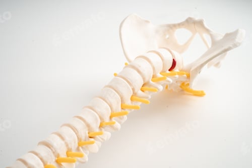 Preview: Lumbar spine displaced herniated disc fragment, spinal nerve and bone. Model