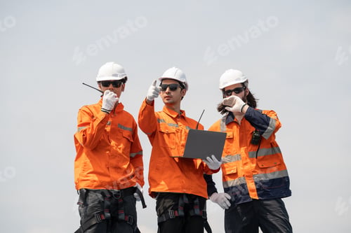 Preview: Group of engineer worker talking and working together.