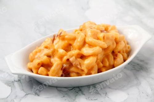 Creamy Macaroni and Cheese in a White Bowl
