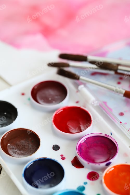 Preview: Colorful Watercolor Paints and Brushes Ready to Create