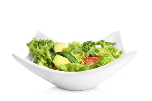 Preview: Delicious avocado salad in bowl on white background