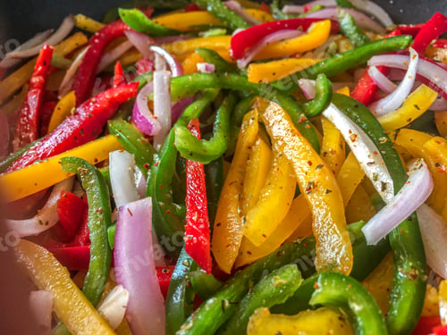 Preview: sliced bell peppers and onion