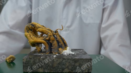 Preview: Chemist or medical research scientist adds fire to a violent chemical reaction. Chemical experience