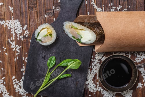Preview: Still Life. Japanese Cuisine- Roll In A Package. Flat Lay