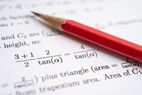 Preview: Pencil on mathematic formula exercise test paper in education school.