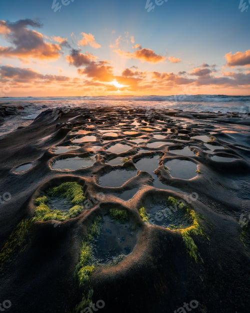 Preview: Tranquil coastal landscape featuring potholes at Hospitals Reef, La Jolla, San Diego