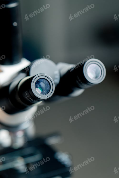 Preview: close-up in a veterinary clinic there is a new microscope with glass in the robot