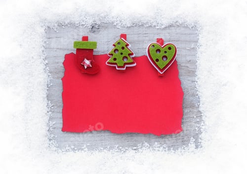 Preview: Greeting card on snow background. Christmas background with spac