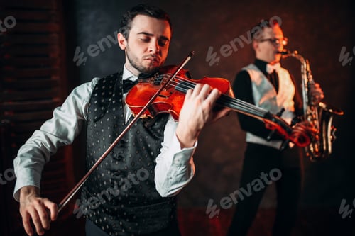 Preview: Jazz man and violinst, classical musical duet
