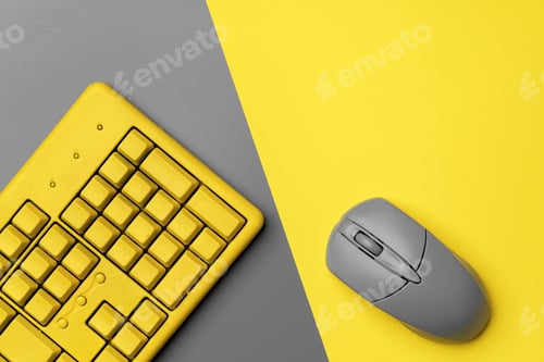 Preview: Computer keyboard and mouse in yellow gray colors