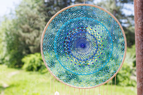 Preview: Handmade dream catcher with feathers threads and beads rope hanging