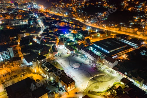 Preview: Aerial view of beautiful Tuzla cityscape in Bosnia and Herzegovina at night