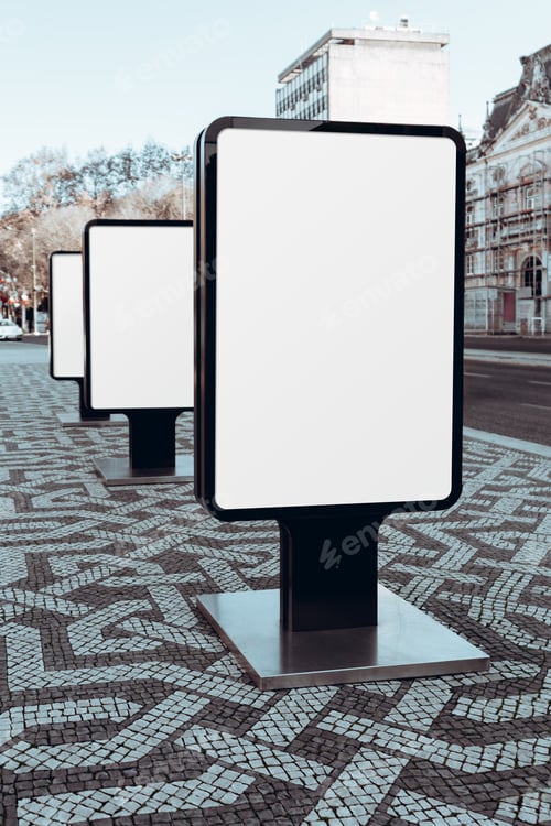 Preview: Blank billboards on urban sidewalk