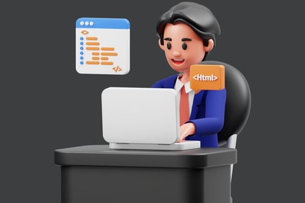 Preview: Cartoon illustration of a person working on a laptop.