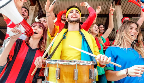 Preview: Soccer fan supporters cheering and watching football cup match
