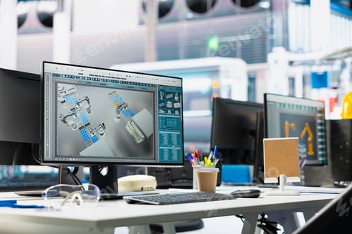 Preview: Monitors in photovoltaics factory used to manage performance of robot arms