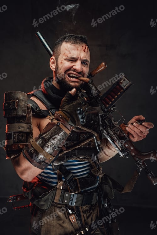 Preview: Joyful survival holds his shotgun on his shoulder smoking cigar