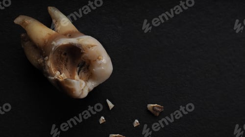 Preview: Macro shot of a decayed teeth till root after extraction of dentist.