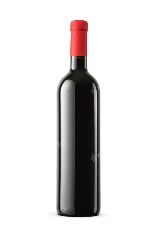 Preview: Clean red sealed wine bottle without label isolated on white.