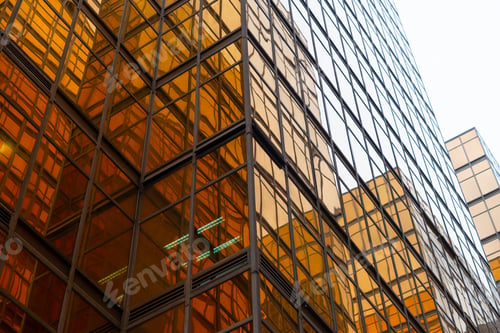 Preview: Office buildings windows. Glass architecture facade design with reflection