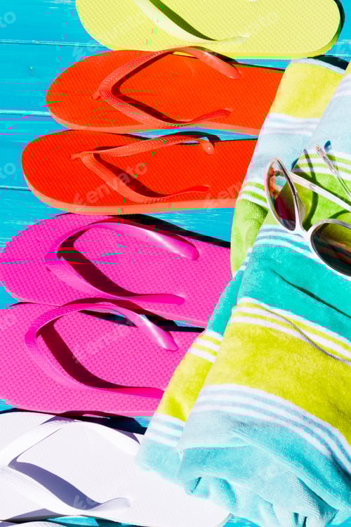 Preview: Summer Fun: Bright Flip Flops and Beach Towel