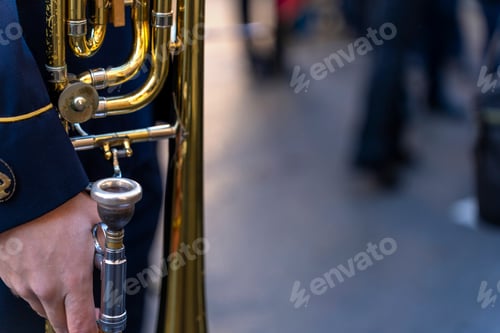 Preview: Wind instrument music band making music on the street.