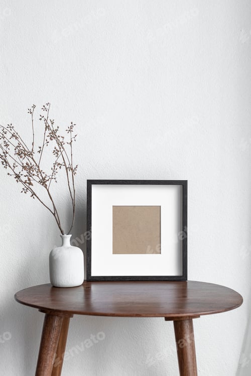 Preview: Blank tabletop picture frame on the living room’s table
