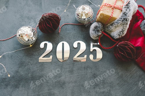 Preview: Cozy winter setup with a warm drink, festive decorations, and New Year’s numbers.