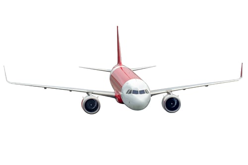 Preview: Airplane isolated on white background, front view. Transportation and travel concept.